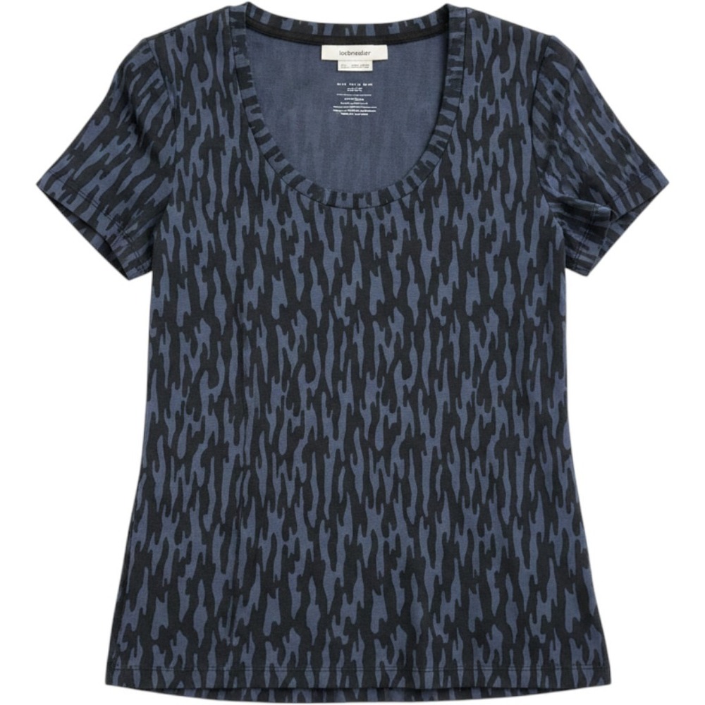 Icebreaker Womens Merino Wool Short Sleeve Tee Grey Black Camo Scoop Neck Small